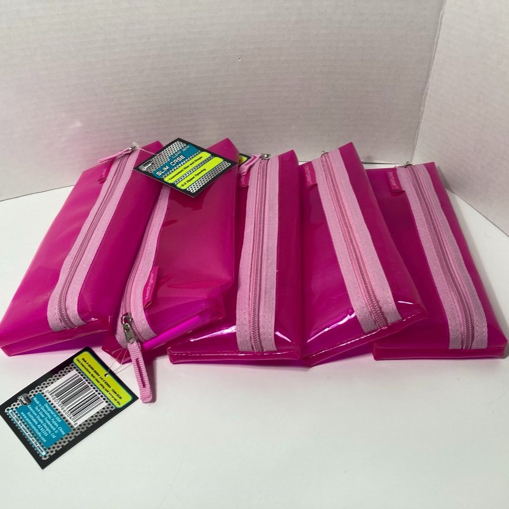 5 Pink Makeup Bag Pencil Case Zipper Organizer